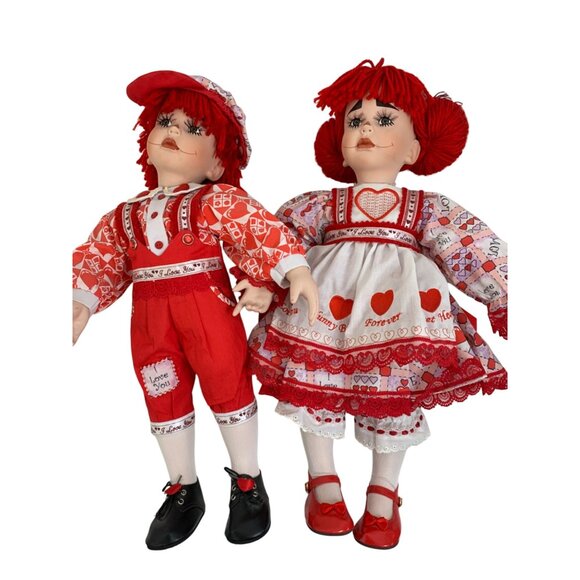 VTG Paradise Galleries 19" Porcelain Raggedy Ann & Andy Dolls Love-Themed - Picture 4 of 8